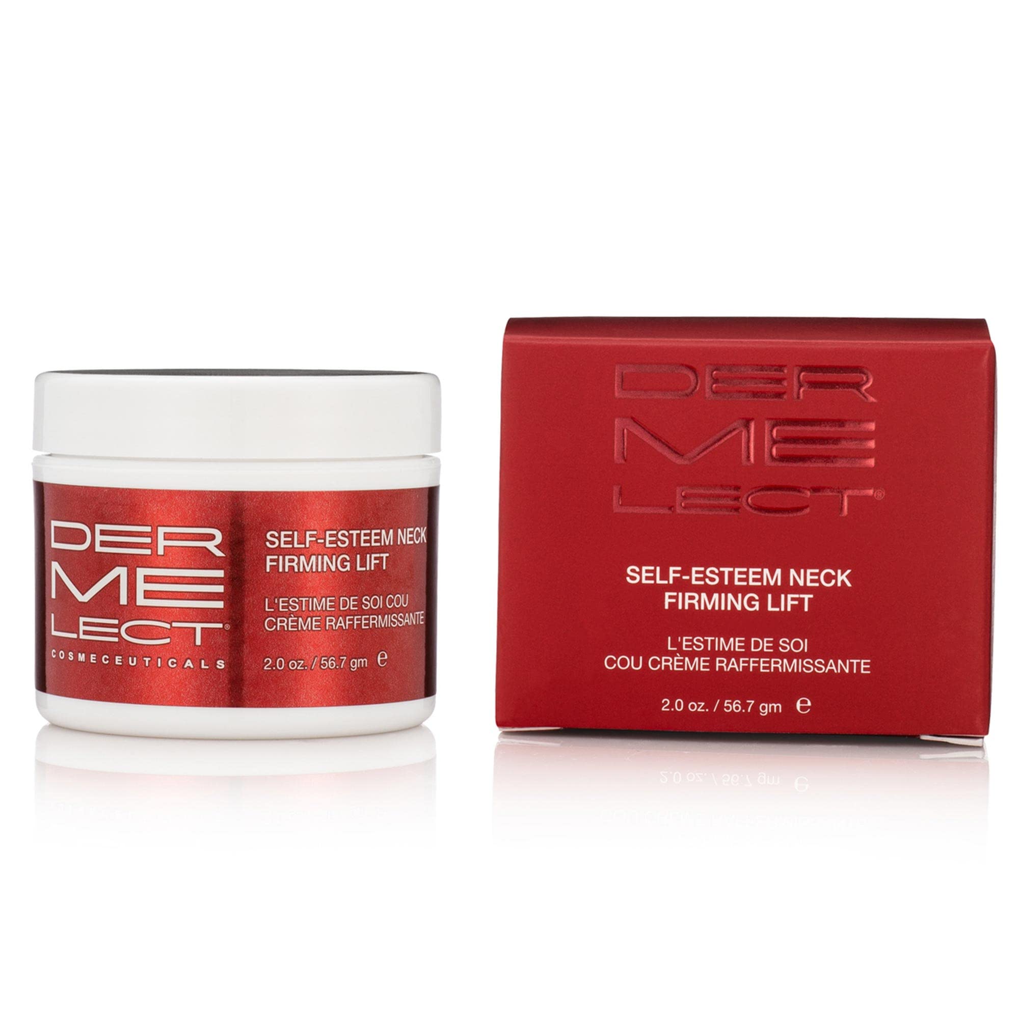 Dermelect Self-Esteem Neck Firming Lift jar shows rich hydration for delicate neck skin