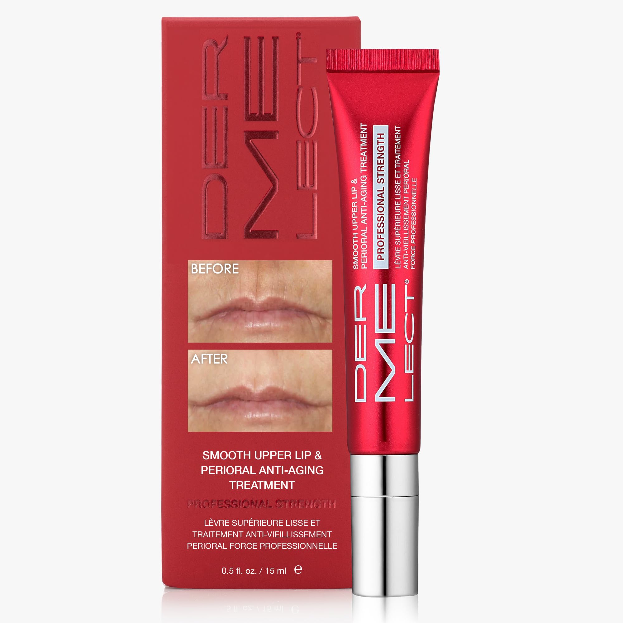 Dermelect Smooth Upper Lip bottle for precise application and lip primer prep.