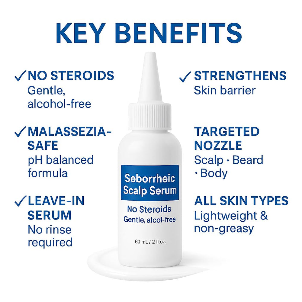 Dermgentle Seborrheic Scalp Serum texture close-up shows a light, fast-absorbing formula.