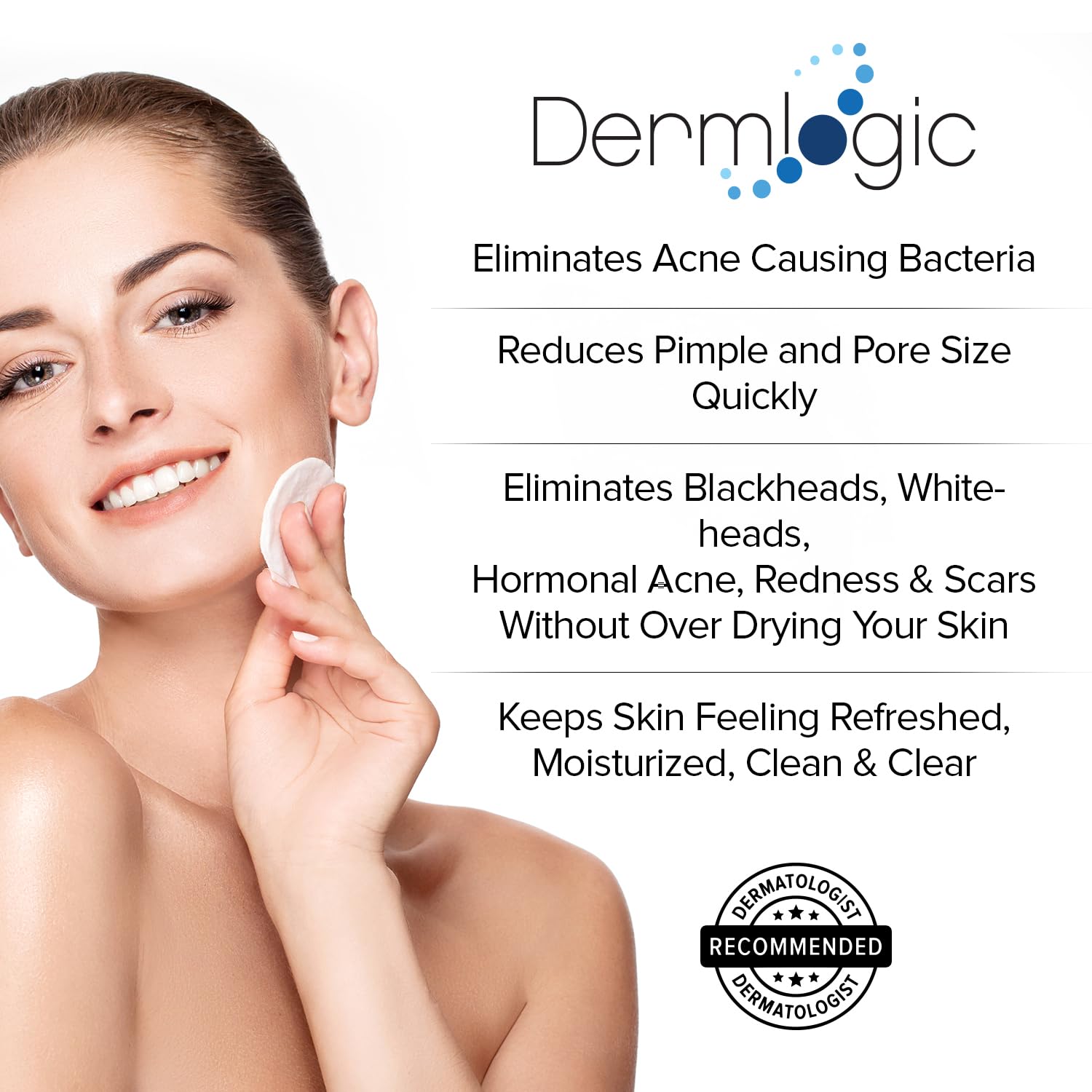 Dermlogic acne pads pack on display highlighting compact daily blemish control