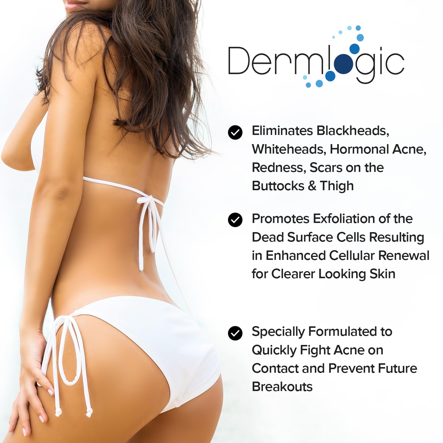 Dermlogic butt-thigh acne treatment application swatch shows creamy texture
