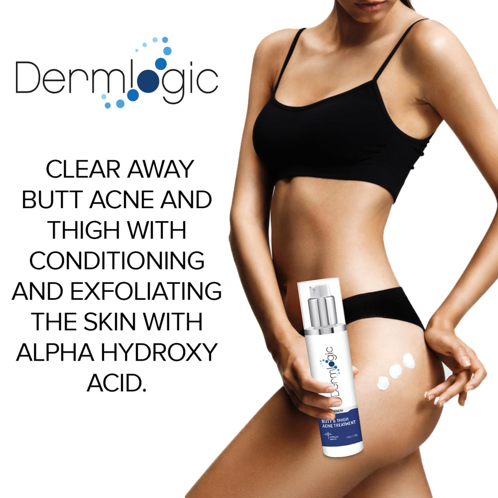 Dermlogic butt-thigh acne treatment packaging label displayed