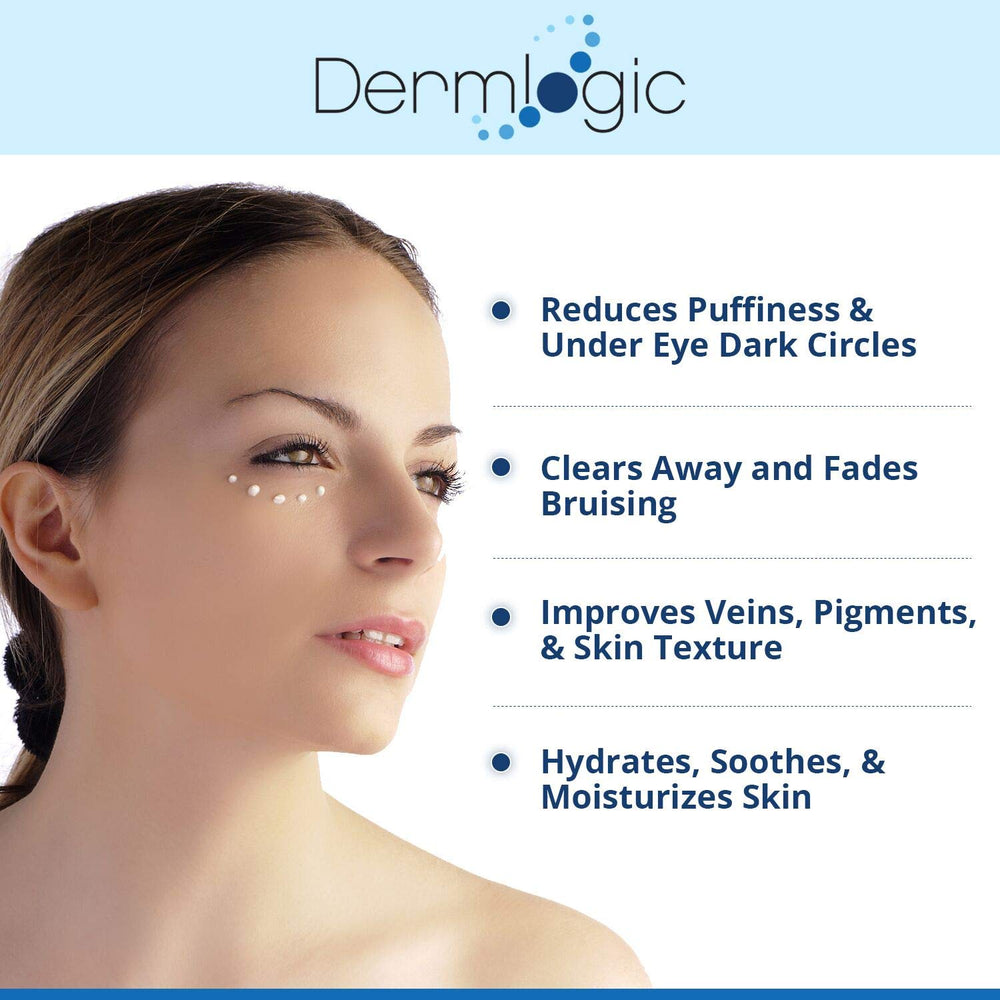 A close-up of the Dermlogic Vitamin K Cream label highlights hyaluronic acid.