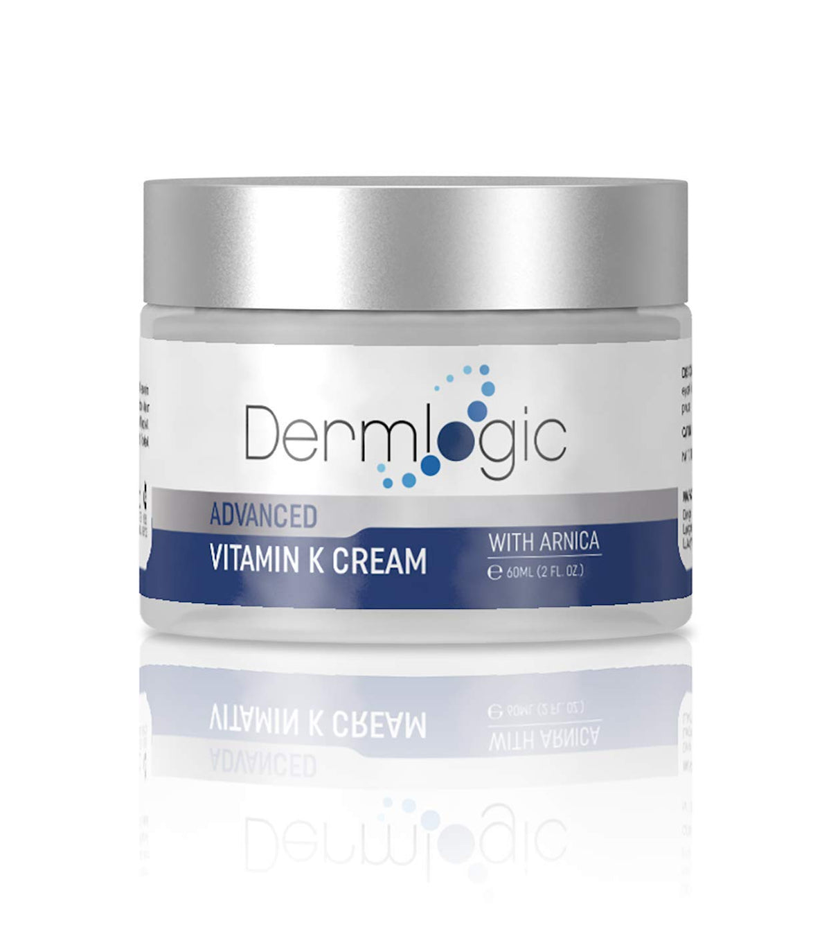 A close-up of Dermlogic Vitamin K Cream jar showing bruise relief and hydration.