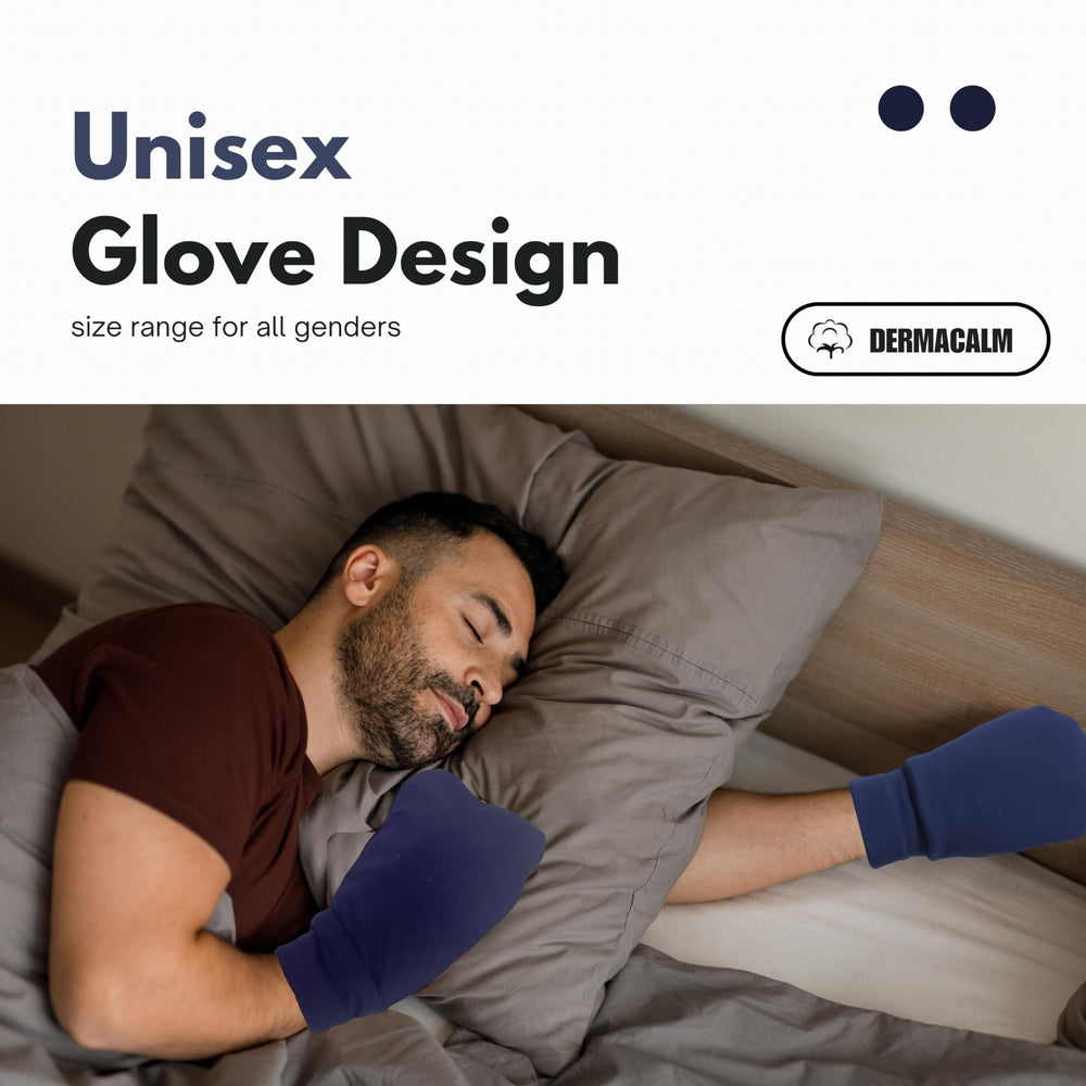 DermaCalm navy night glove ready for daily wear.