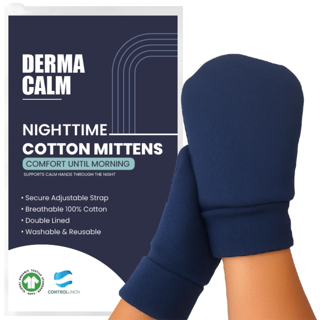 DermaCalm organic cotton glove close-up showing ultra-soft fabric for sensitive skin.