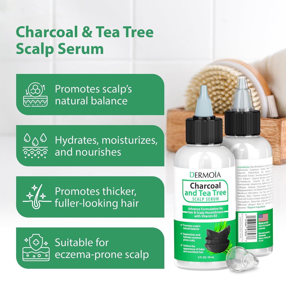Applying DERMOIA scalp serum on the crown for soothing moisture.