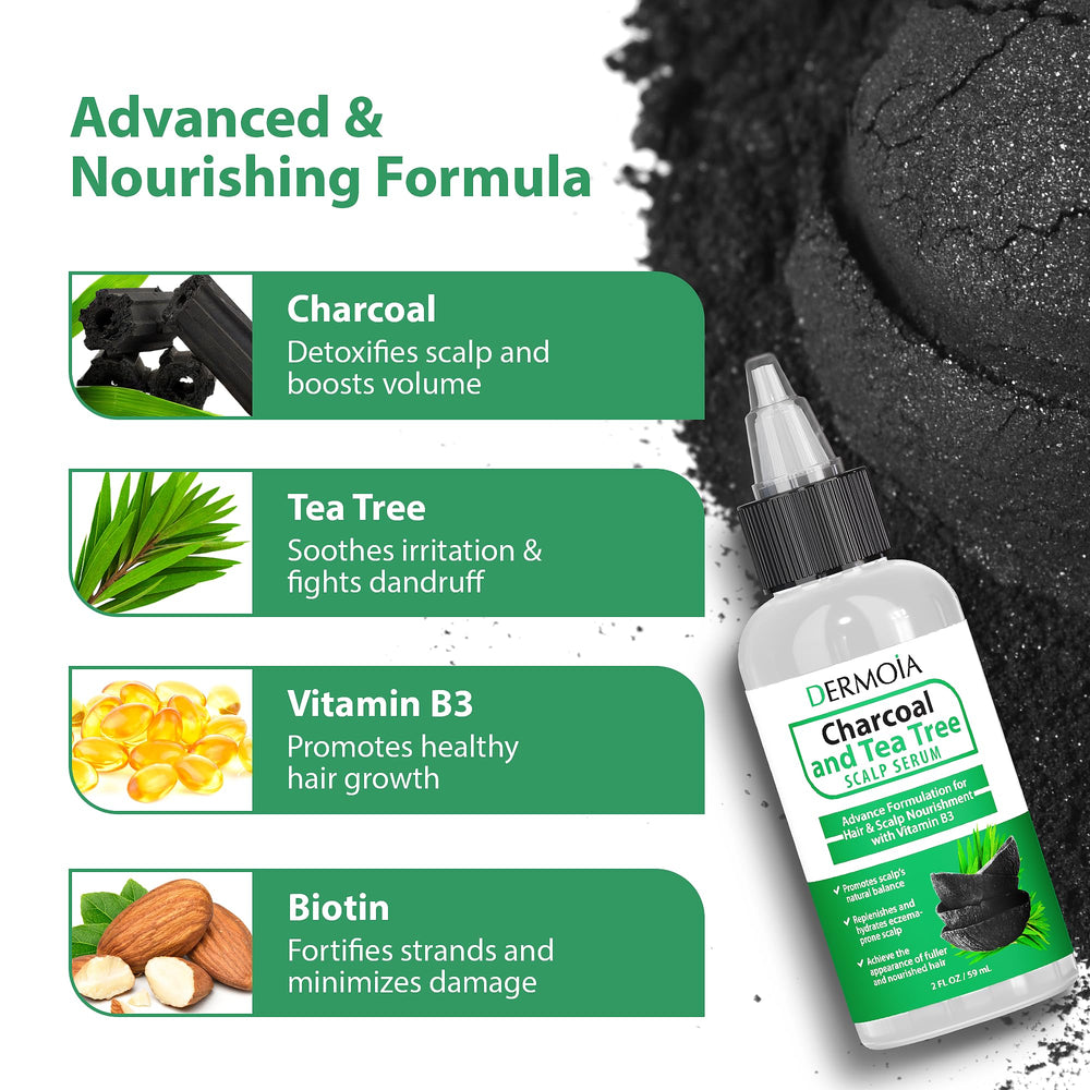 DERMOIA Charcoal Tea Tree Serum pump for easy fragrance-free application.