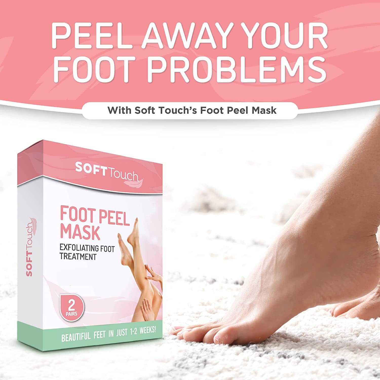 Dermora foot mask is applied on feet to exfoliate and soften.