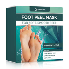 DERMORA Foot Peel Mask pack-4 front view highlights brand and gift-ready packaging