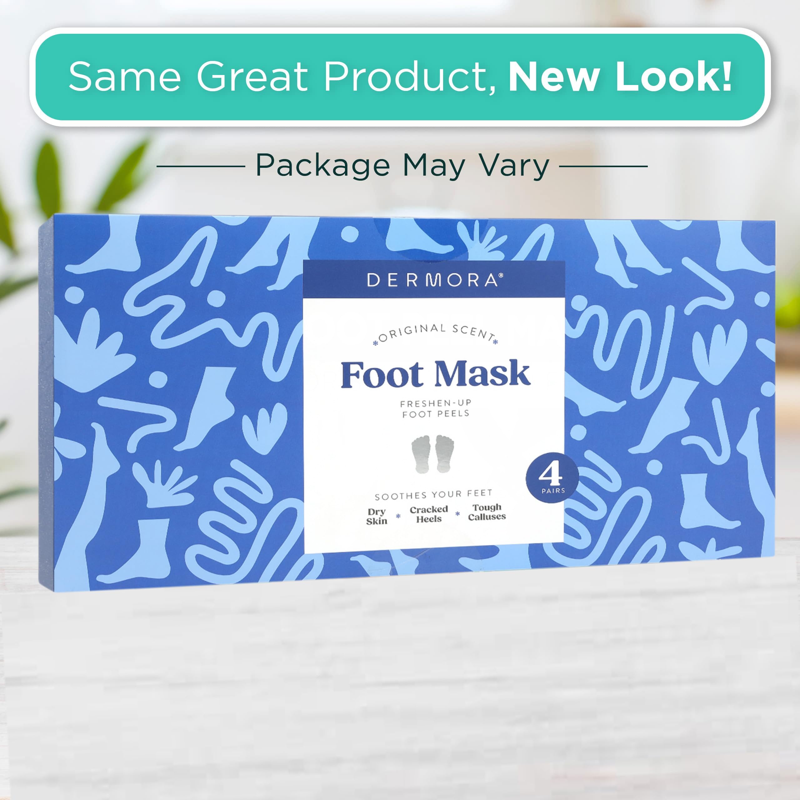 DERMORA Foot Peel Mask pack-4 packaging close-up emphasizes original scent