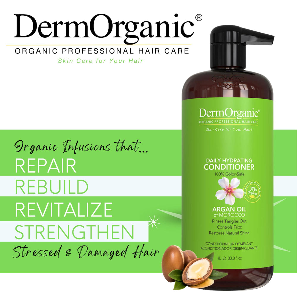 DermOrganic conditioner pump demonstrates easy application and hydration.