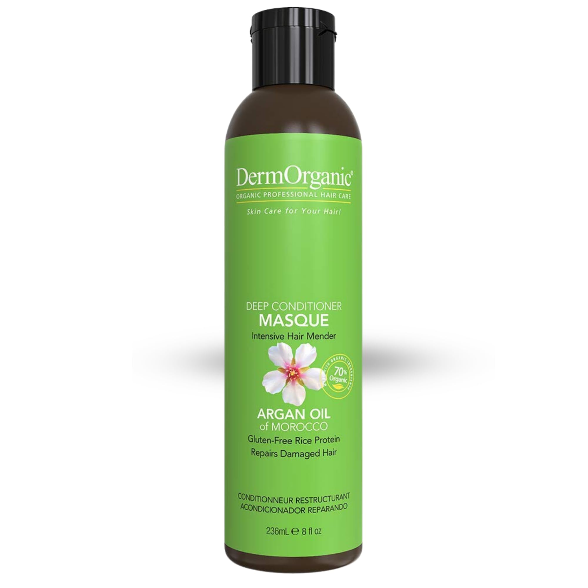 DermOrganic Hair Repair Masque bottle delivering strength and shine.