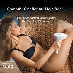 DermRays handheld device in use for convenient home hair removal