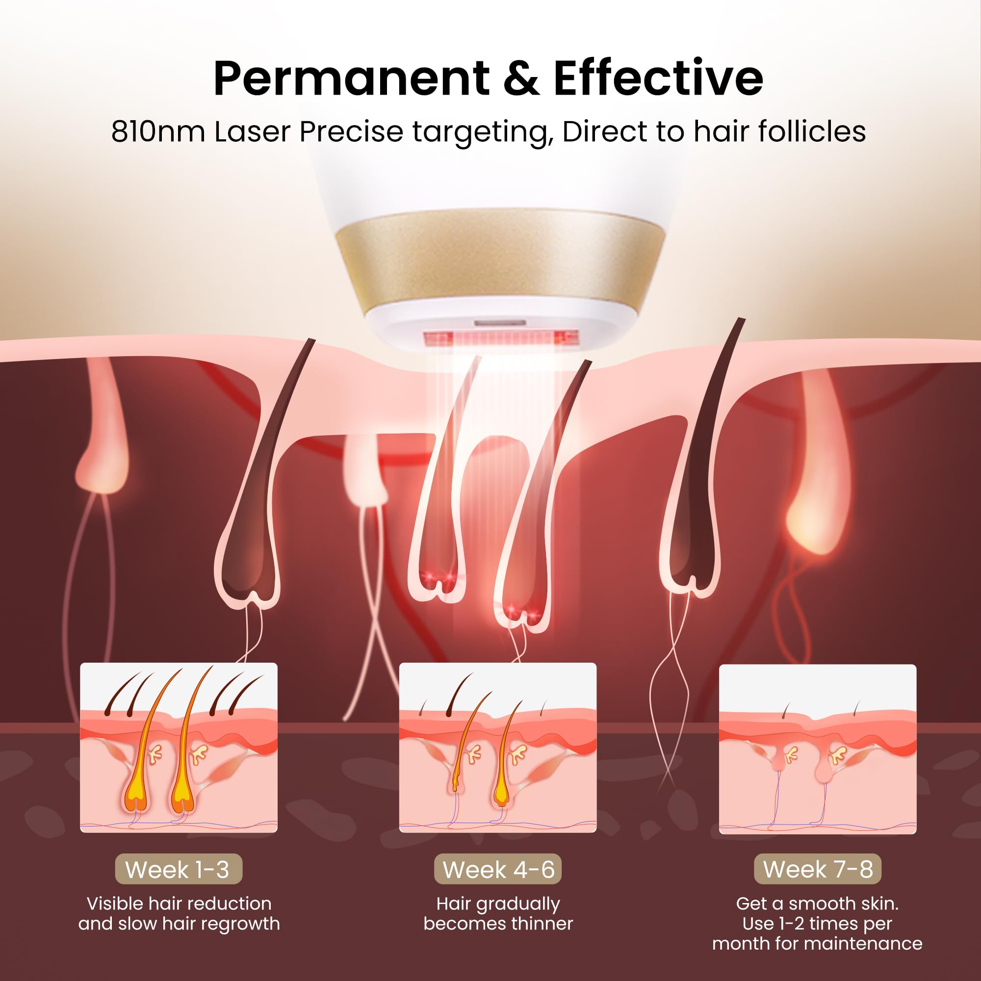 DermRays V4S six energy levels tailor comfort to skin and hair type.