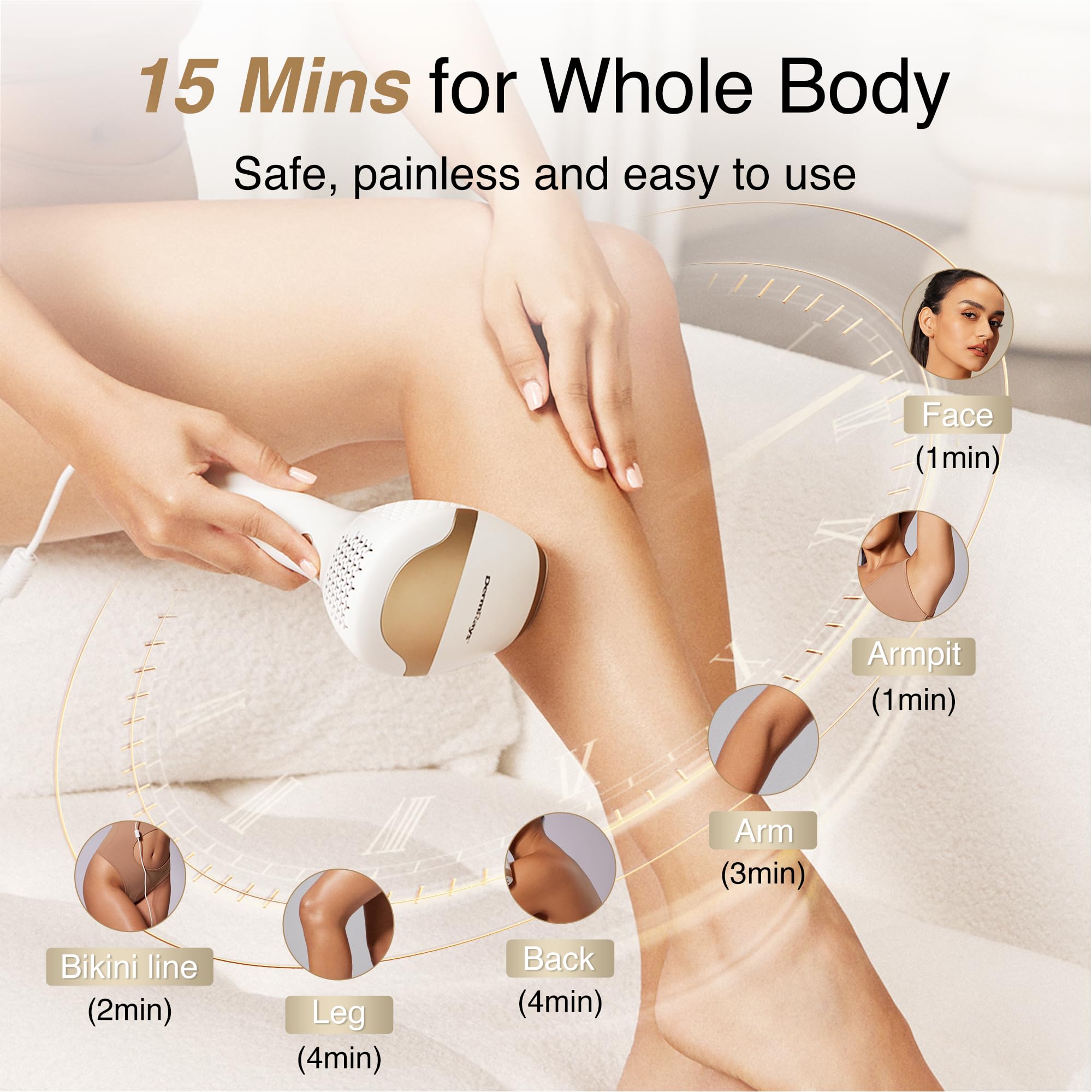 DermRays V4S packaging shows included items and warranty information.