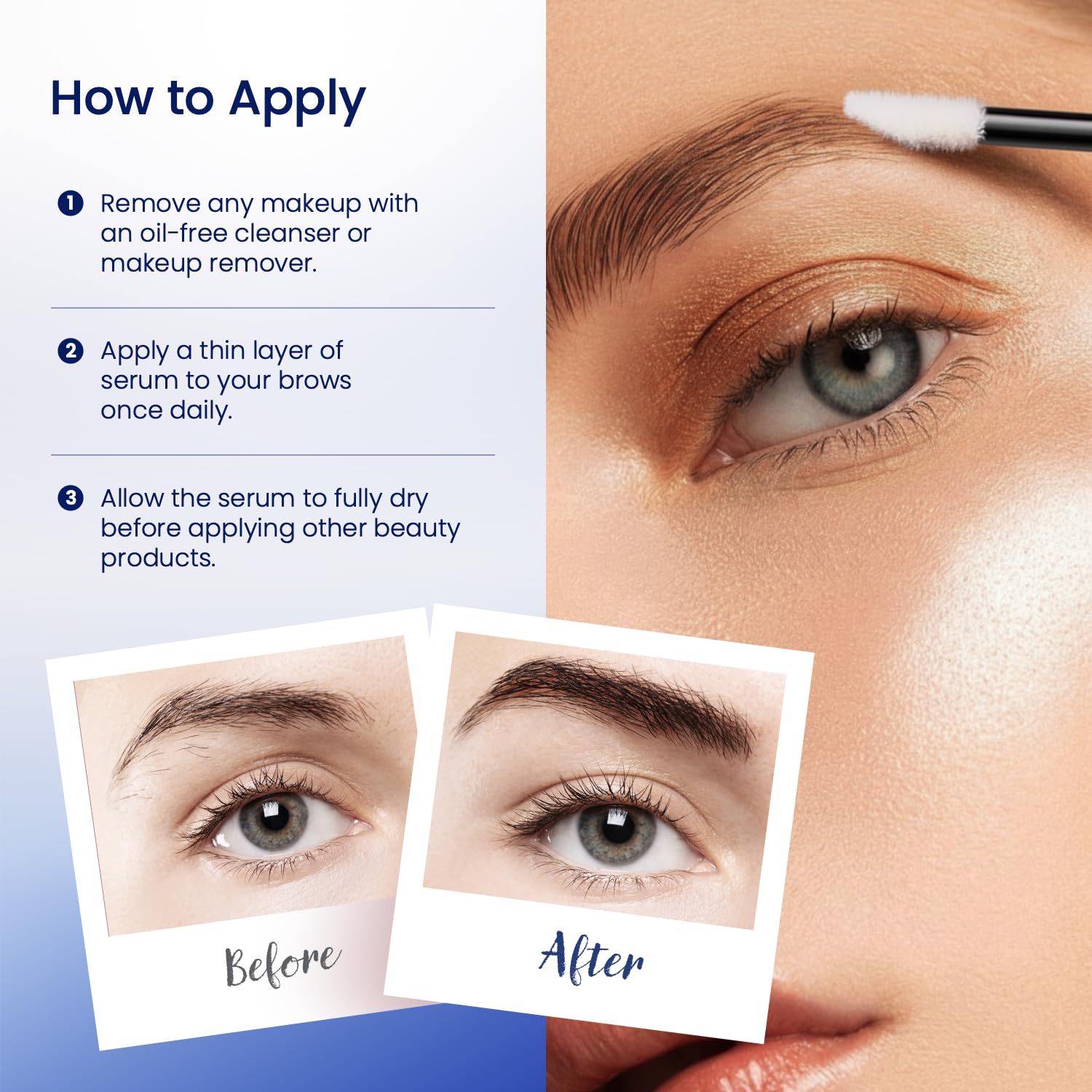 Sparse brows use demonstration with Dersie serum for gradual fullness.