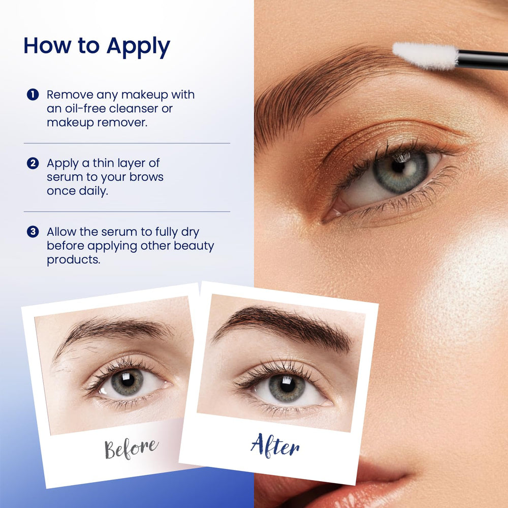Sparse brows use demonstration with Dersie serum for gradual fullness.