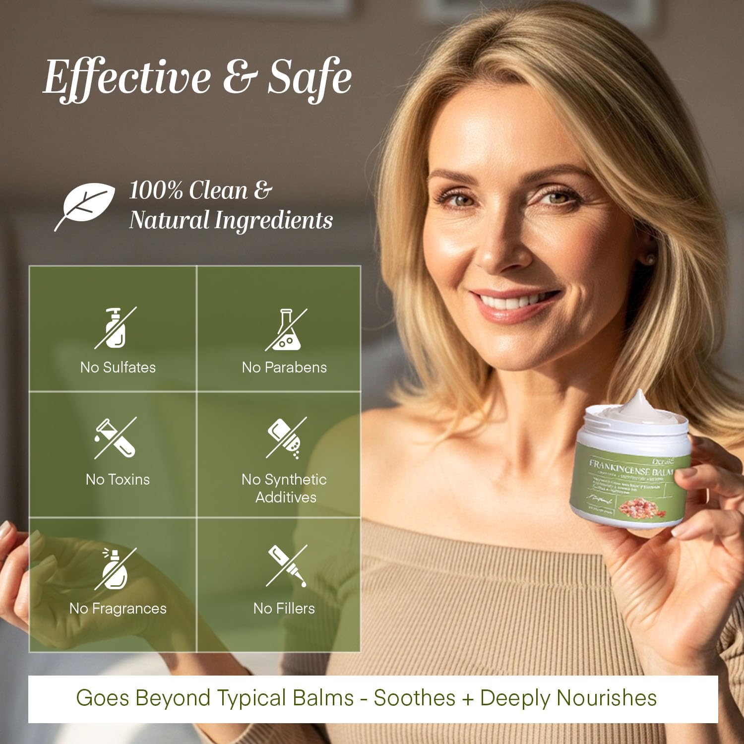Dersie Frankincense Balm packaging box communicates natural formula and ethical sourcing