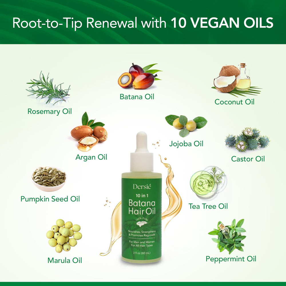 Dersie oil bottle labeled free from parabens and sulfates for daily use.