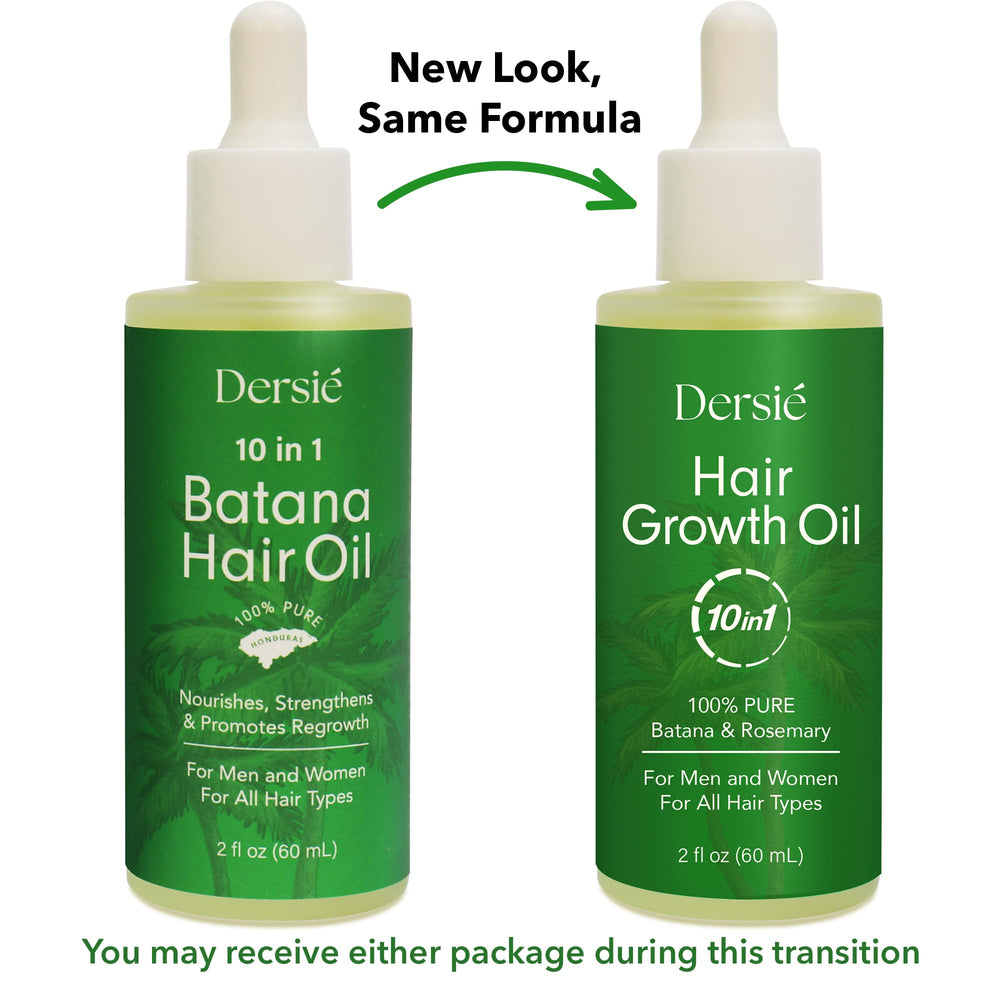 Dersie Hair Growth Oil showing the 10-oil vegan blend on ingredient list.