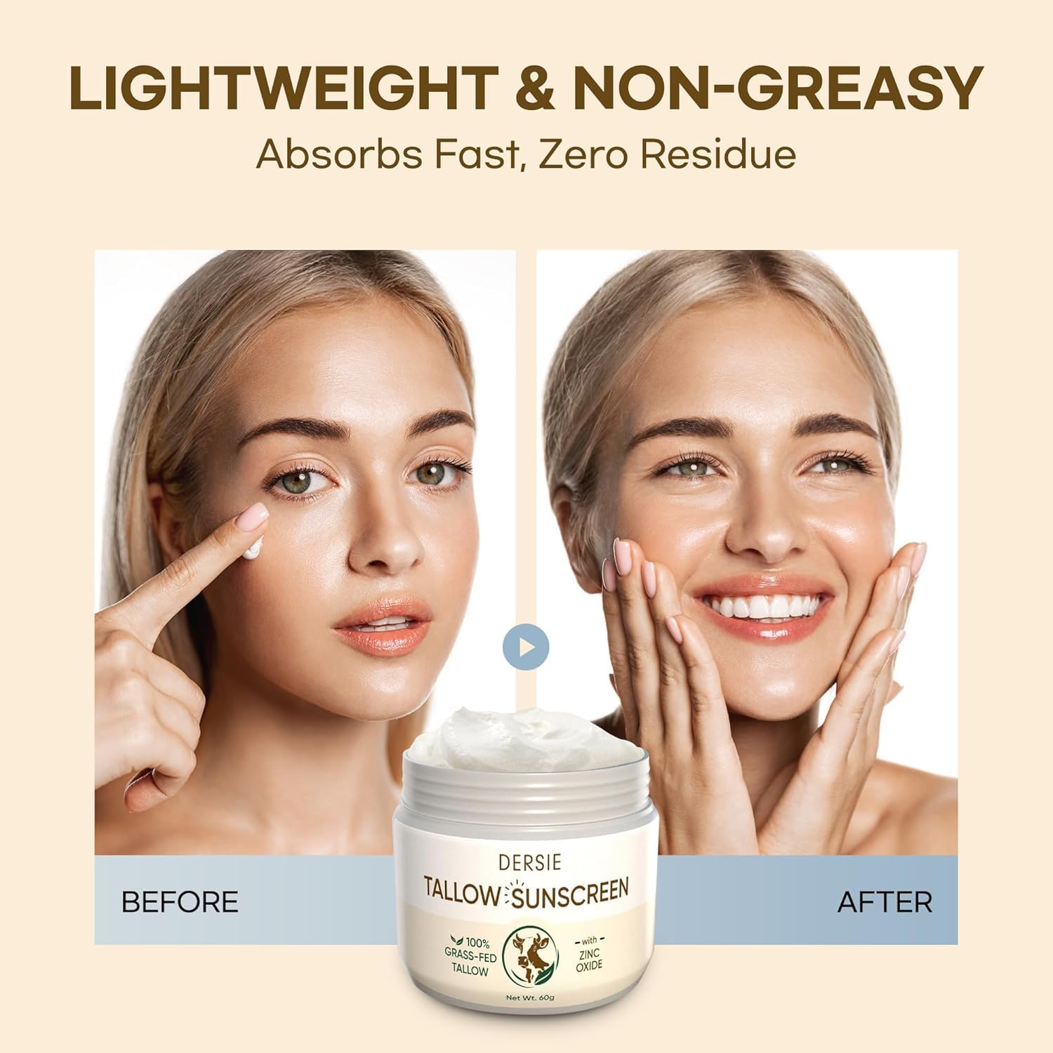 Dersie light non-greasy finish preview shows fast absorption.