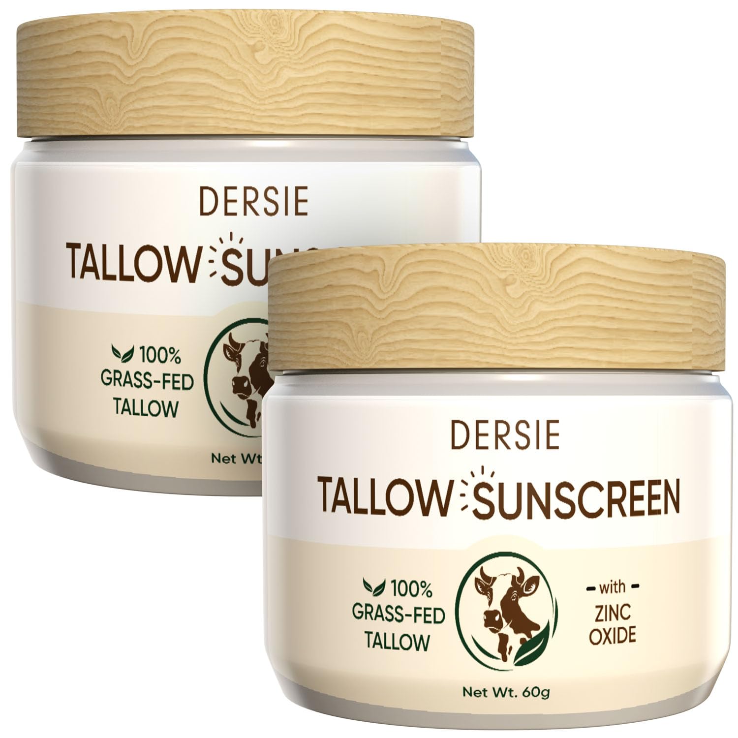 Dersie beef tallow sunscreen packaging ready for travel.
