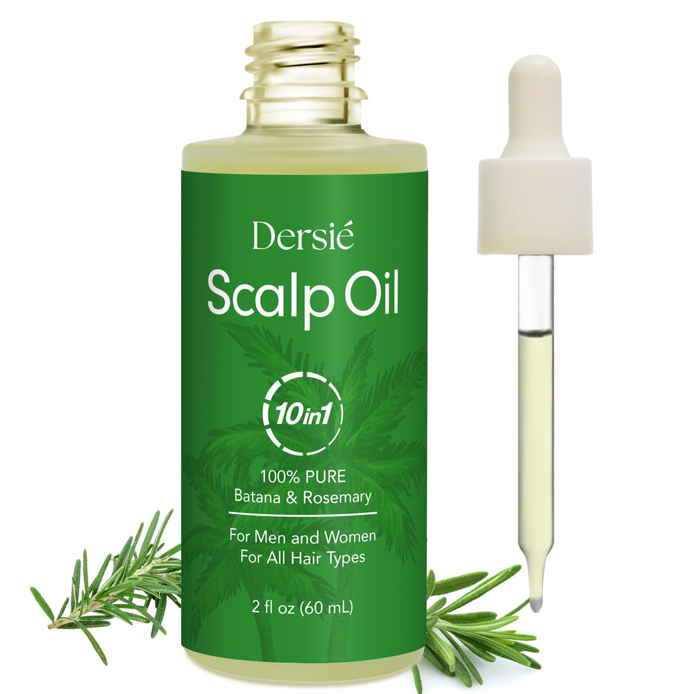 Dersie Scalp Oil bottle with Batana, rosemary and tea tree for scalp nourishment.