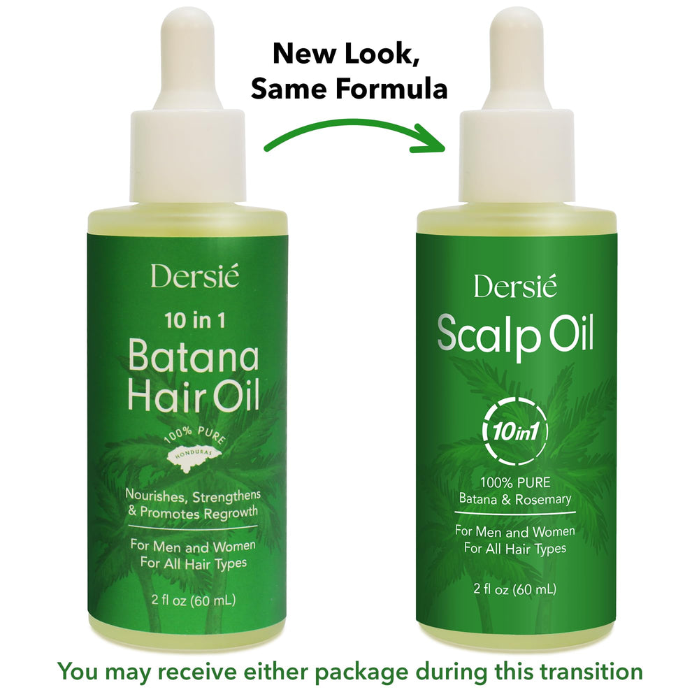 Close-up of Dersie Scalp Oil ingredients featuring Batana, rosemary and tea tree for vitality.