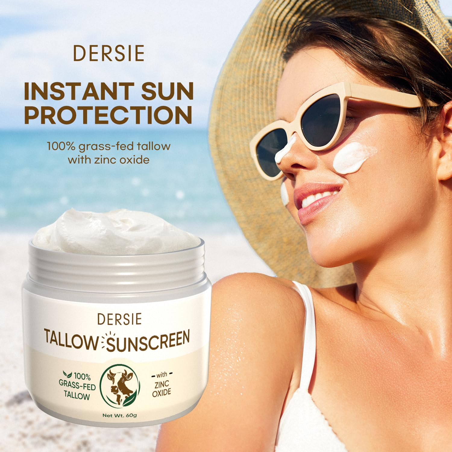Dersie sun balm application shows easy, quick protection for daily use.