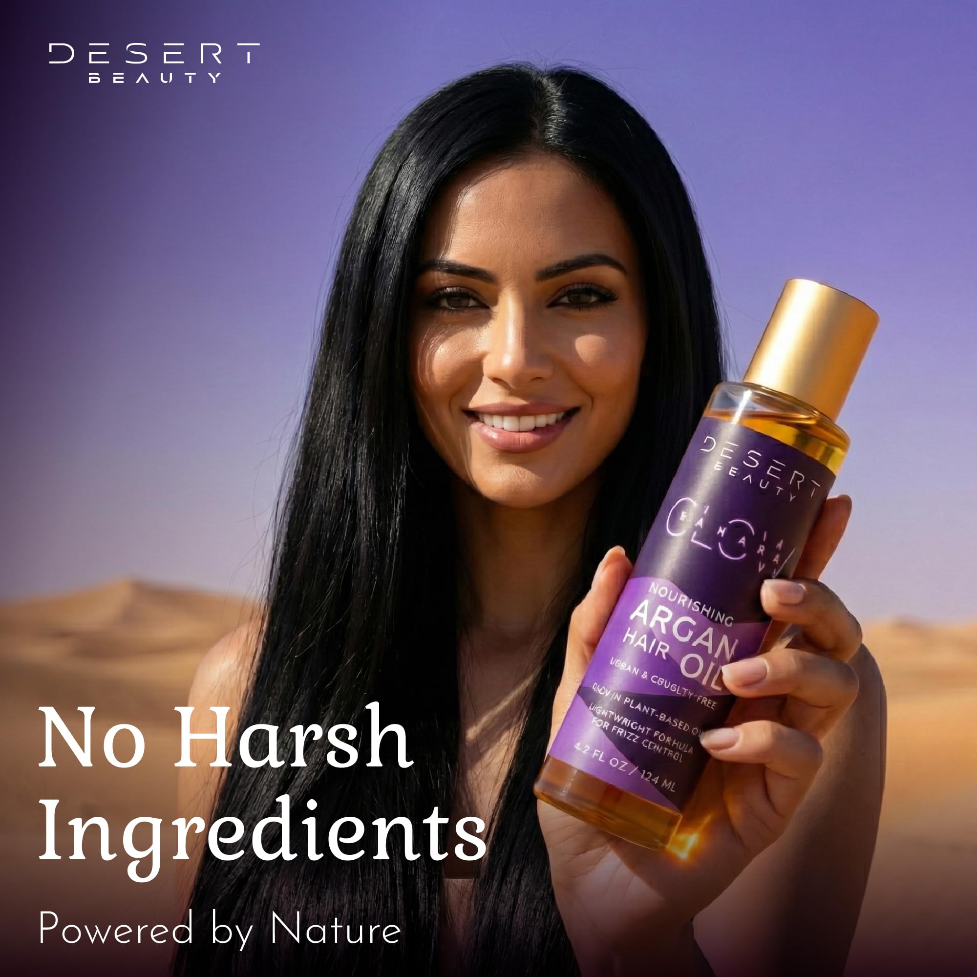 Desert Beauty Argan Oil cruelty-free label confirms clean, plant-based hair care