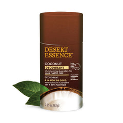 Desert Essence Coconut Deodorant tube with plastic-free packaging provides everyday freshness.