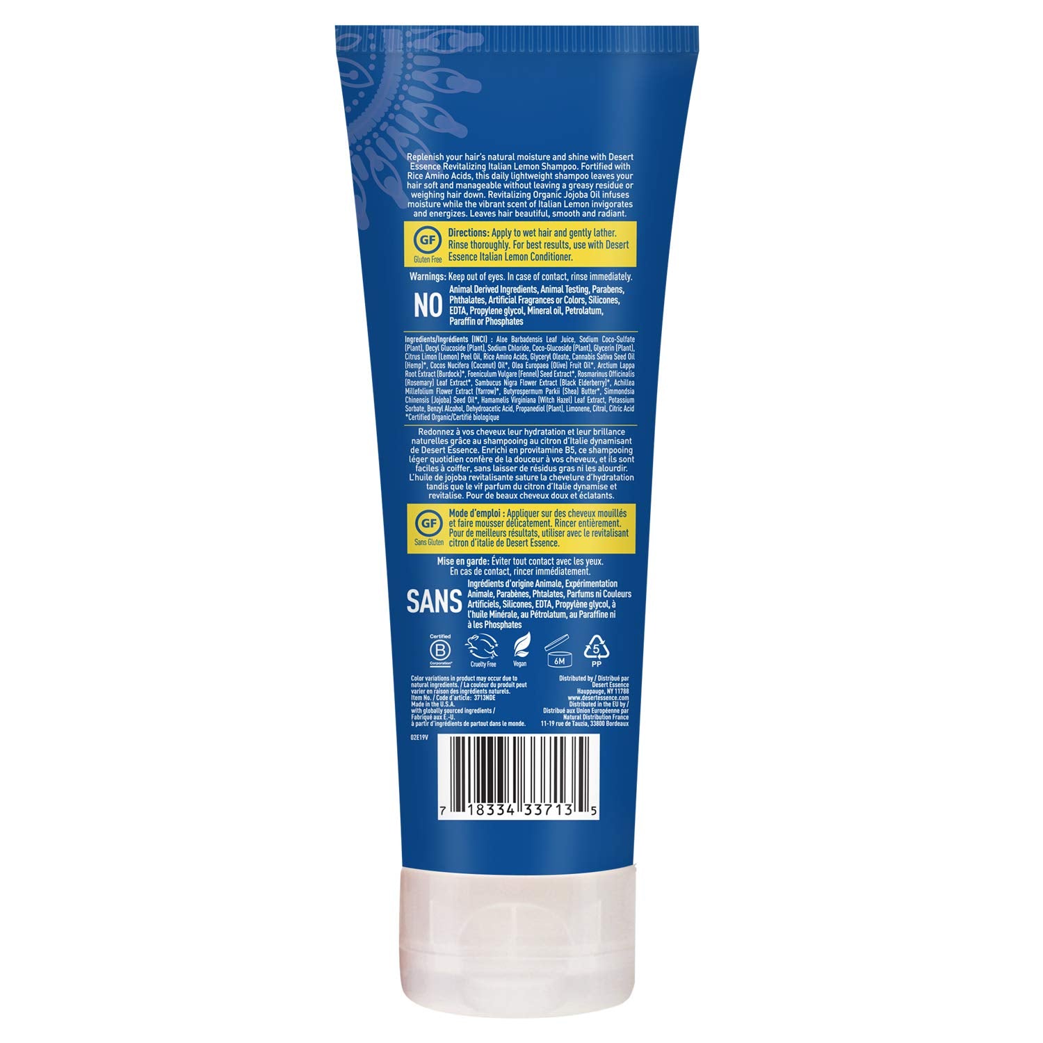 Desert Essence Italian Lemon Clarifying Shampoo foamy lather on hair for cleansing