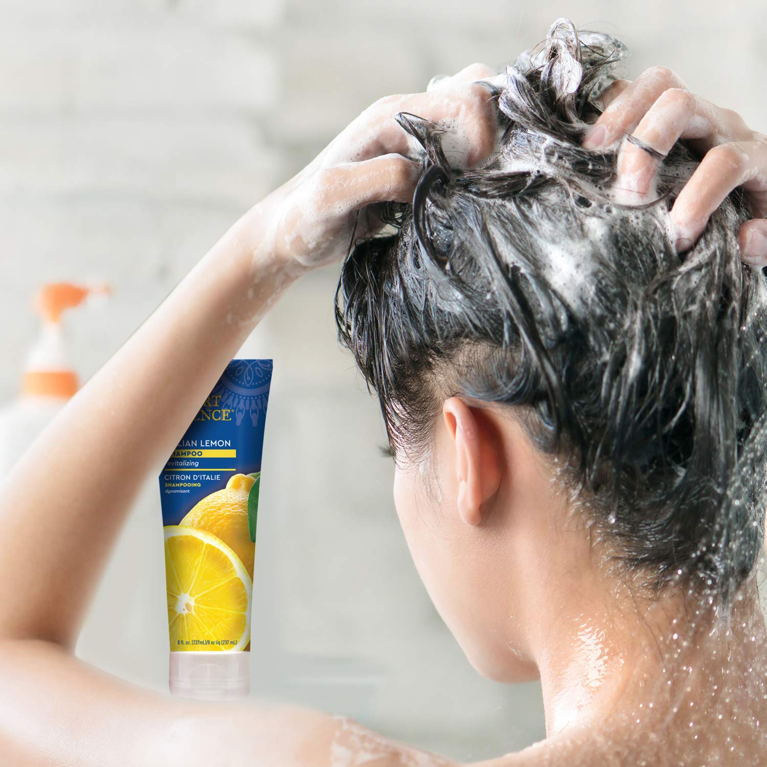 Desert Essence Italian Lemon Clarifying Shampoo lemon peel oil close-up suggests citrus refresh