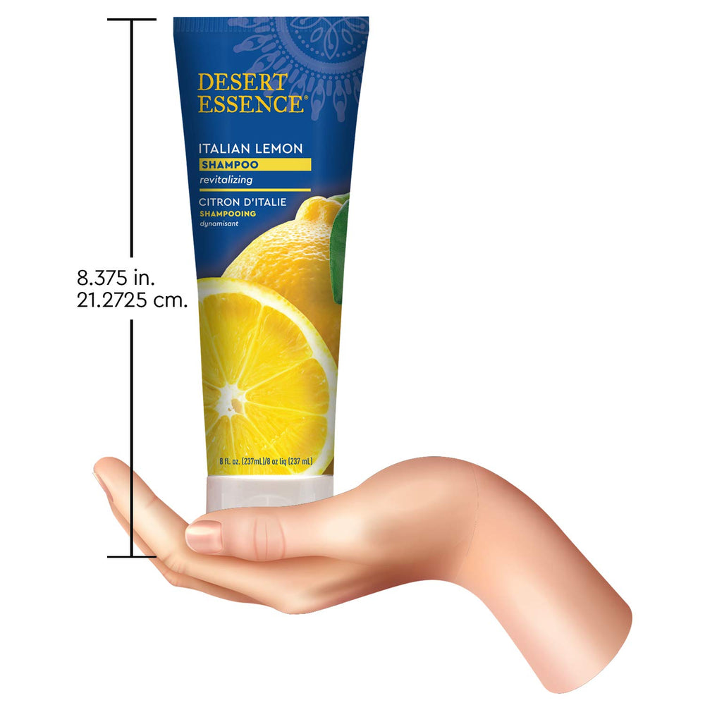 Desert Essence Italian Lemon Clarifying Shampoo splash conveys clean feel and vitality