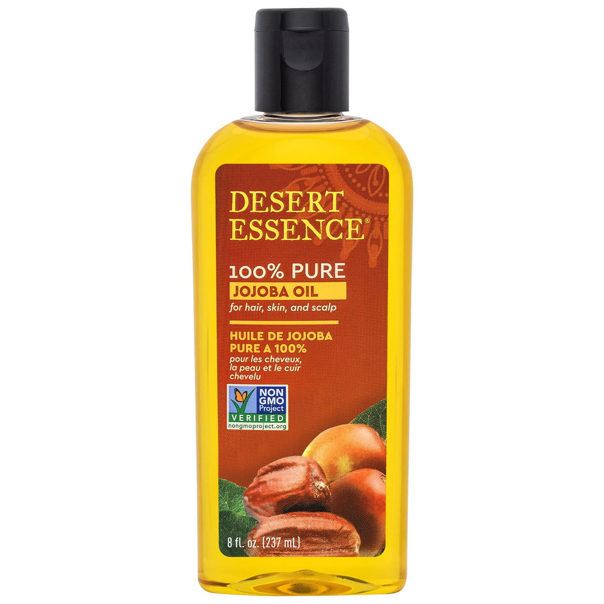 Desert Essence Jojoba Oil bottle for skin and hair hydration.