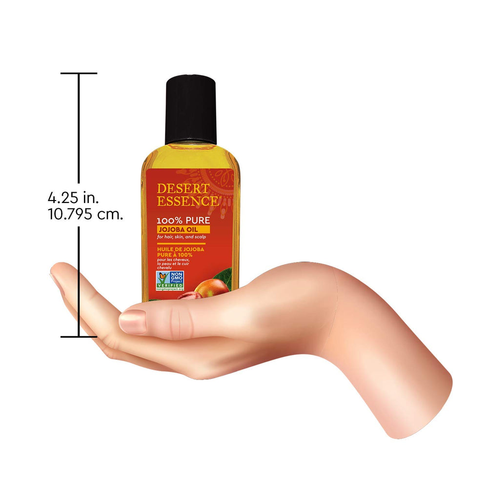 Desert Essence jojoba oil vial for easy application on face or hair.