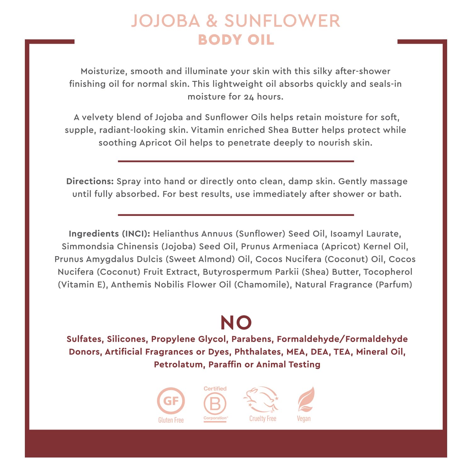 Desert Essence label highlighting gluten-free and vegan credentials