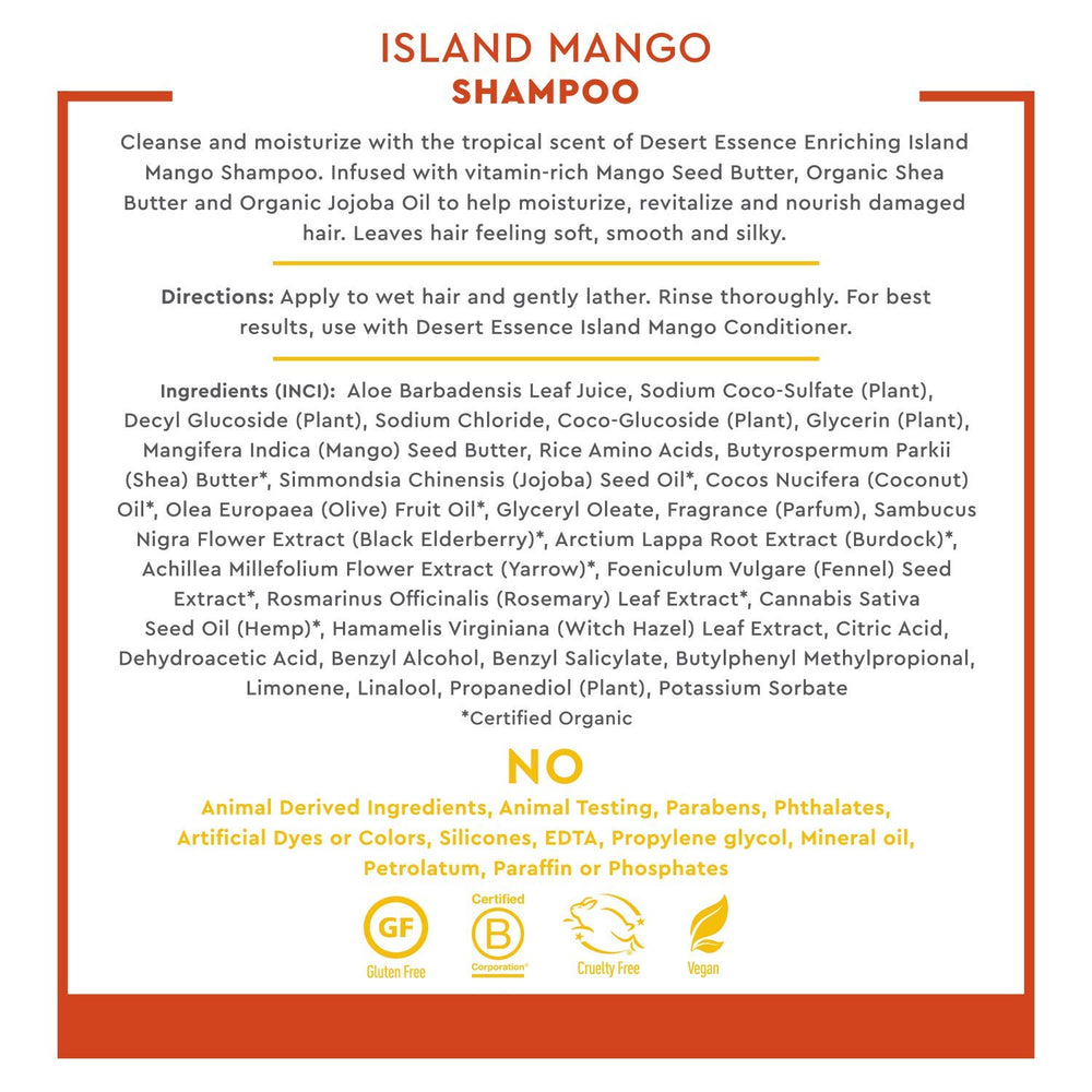 Desert Essence Mango Island Conditioner texture closeup suggests creamy, nourishing slip.