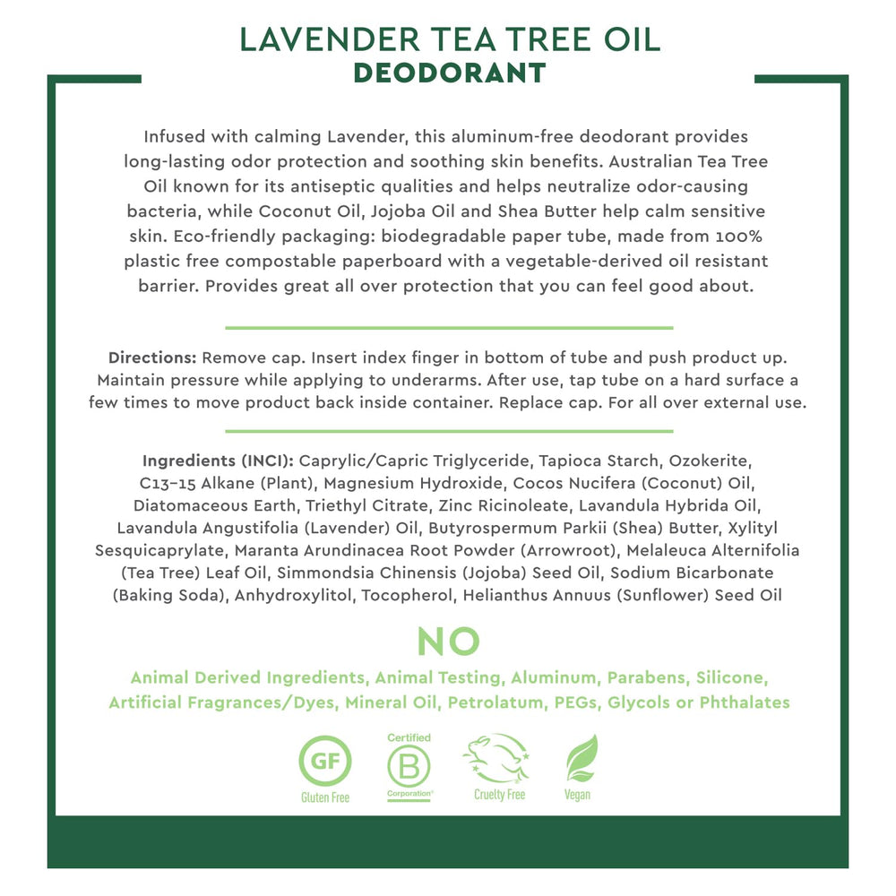 Desert Essence tea-tree oil ingredient shot highlights natural odor control.