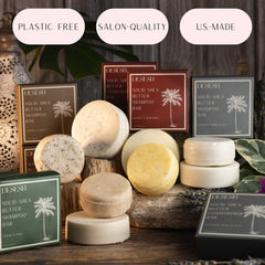 Desesh conditioner bar in hand for quick, silky conditioning.