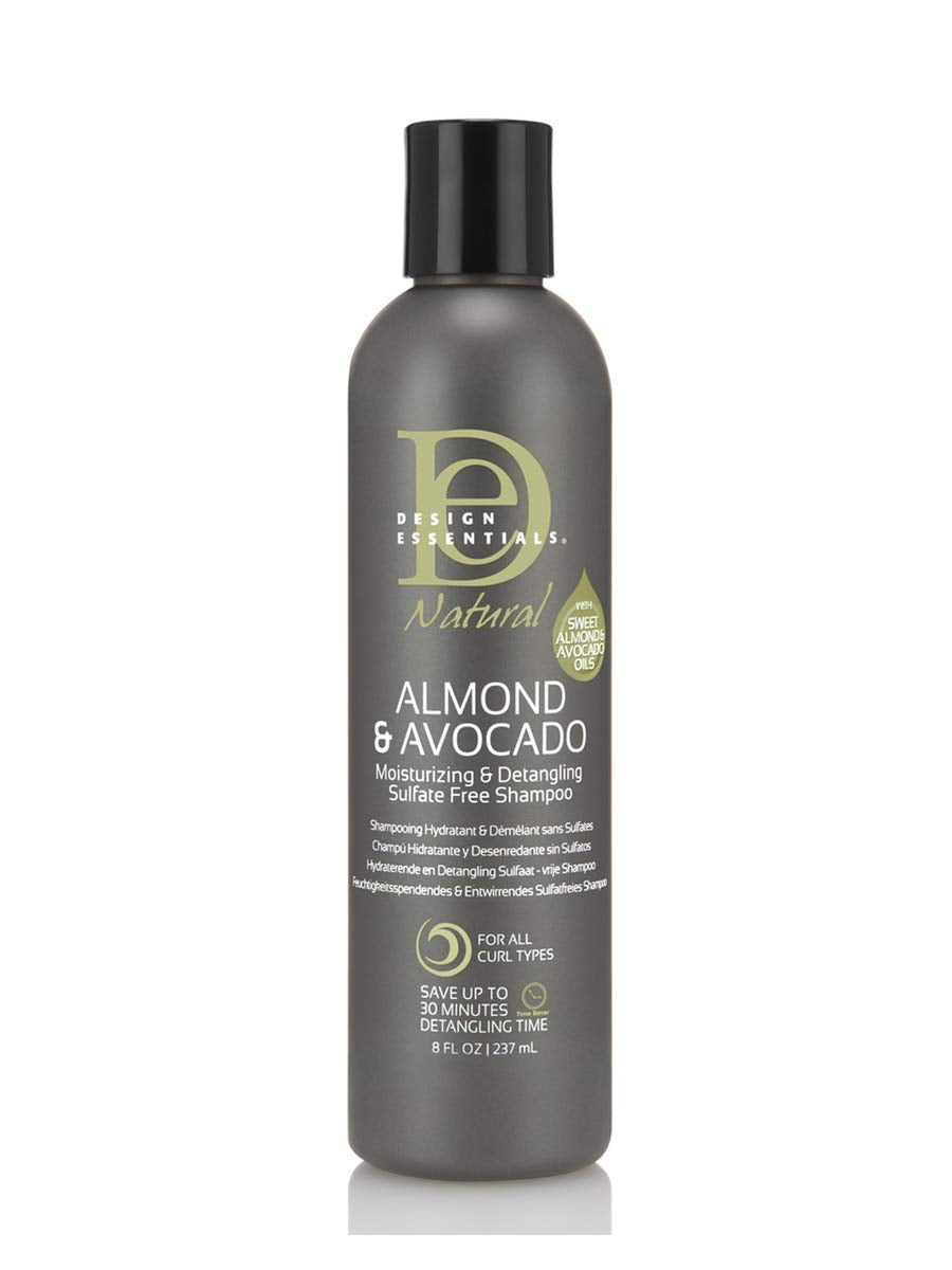 Design Essentials almond avocado shampoo bottle with creamy lather for gentle cleansing that preserves natural oils.