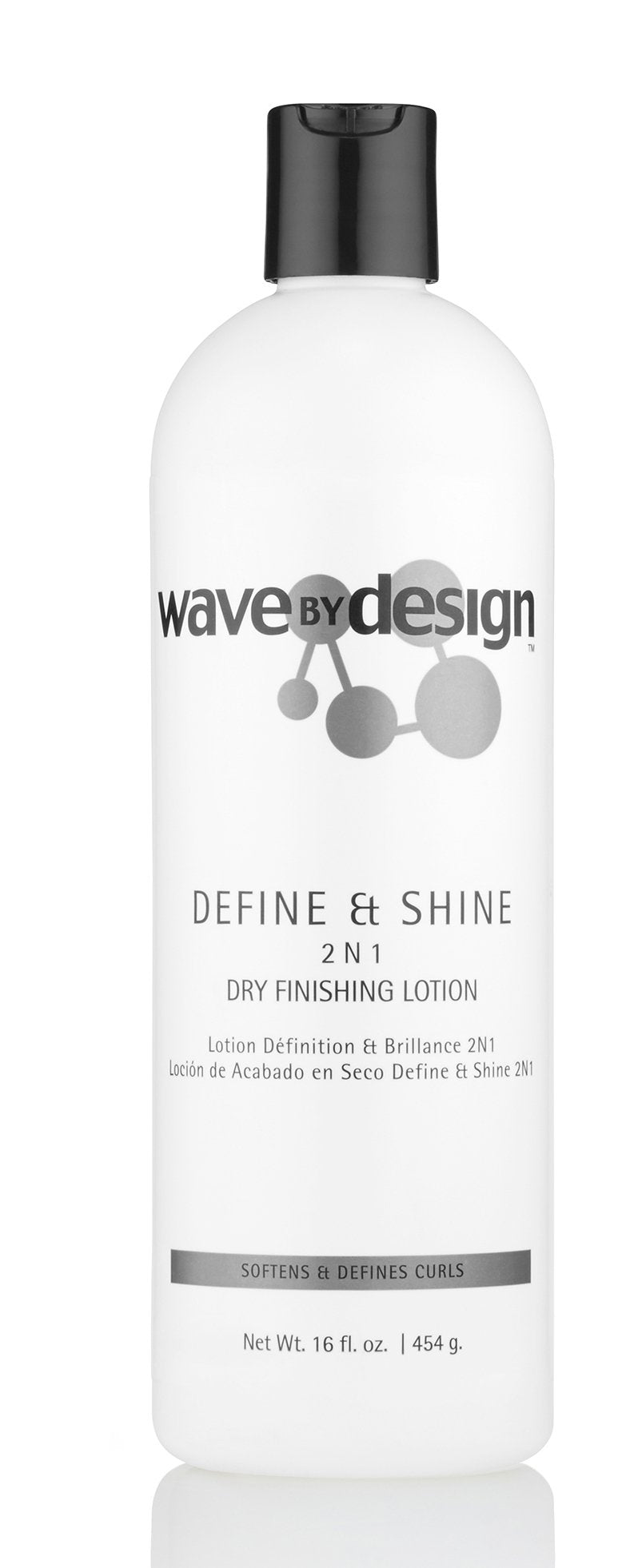 Design Essentials Define & Shine 2-N-1 bottle showing a lightweight finish for frizz control