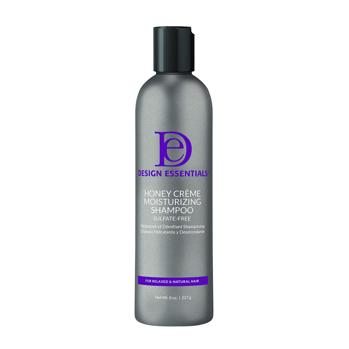Design Essentials Honey Creme Shampoo bottle demonstrates hydrating formula for detangling.