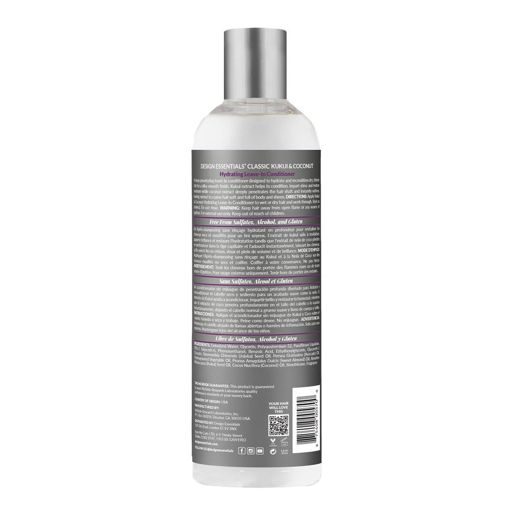 Design Essentials Kukui & Coconut Leave-In on hair during styling for shine.