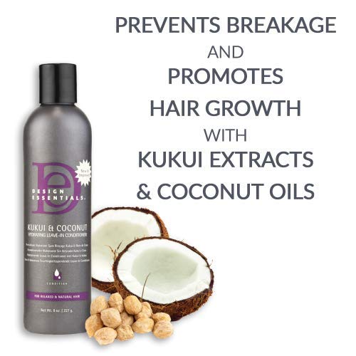Design Essentials Kukui & Coconut Leave-In aids detangling and smoothness.