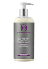 Design Essentials oat protein henna shampoo bottle, front view, clarifying buildup while preserving moisture