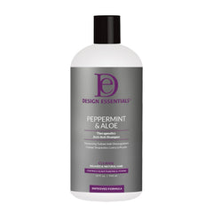 Design Essentials Peppermint & Aloe Therapeutics AntiItch Shampoo bottle offering soothing scalp relief.