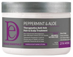 Design Essentials Peppermint & Aloe Therapeutics bottle pour with refreshing, scalp-friendly formula.