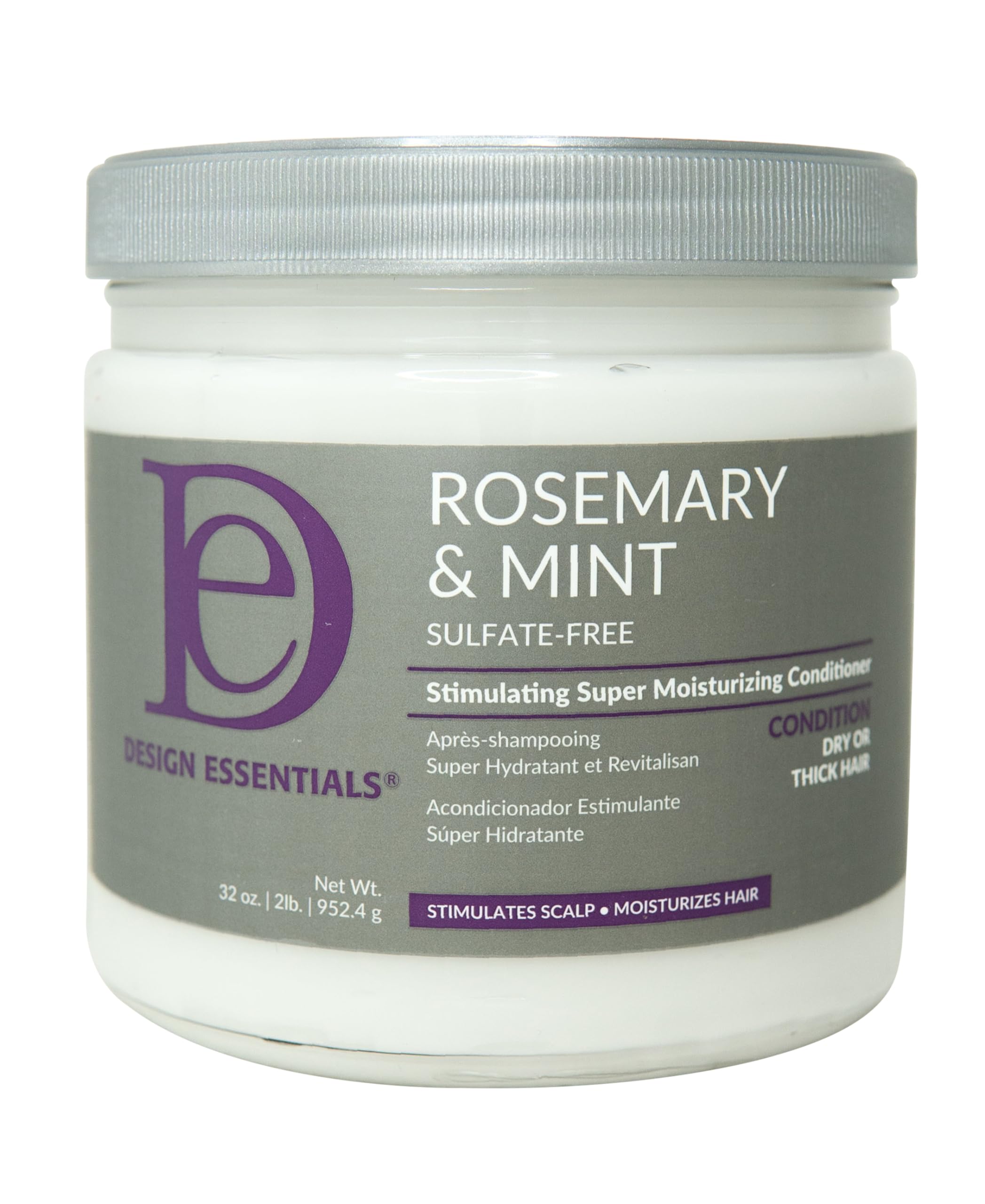 Design Essentials Rosemary & Mint conditioner bottle promotes refreshing scalp care and hydration.